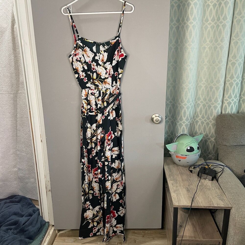 Unique Vintage Womens S Spaghetti Strap Floral Print Jumpsuit NWT